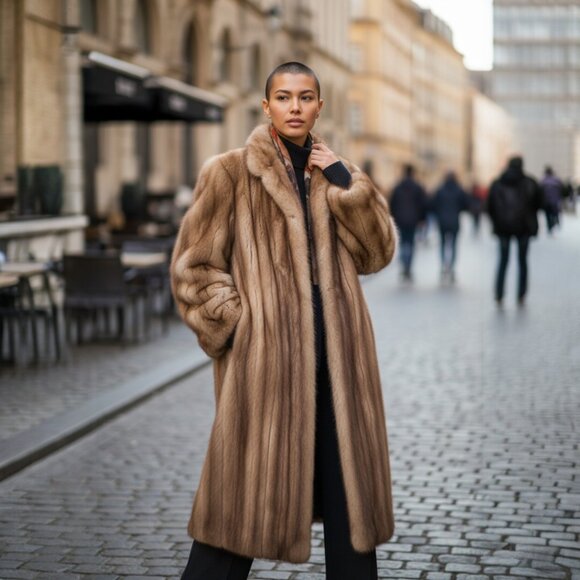 Designer Balencia Honey Blonde Soft Pelt's Long Length Mink Coat Large - Picture 1 of 16